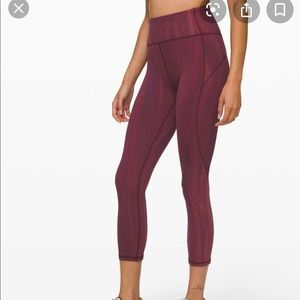 Lululemon in movement leggings, garnet space dye